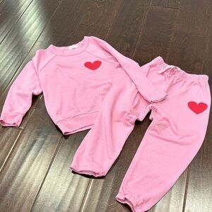 Cozzi Pink Sweatshirt and Joggers Set with Red Heart
